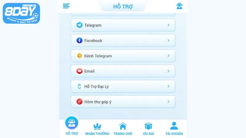 8Day hỗ trợ người chơi qua nhiều phương thức